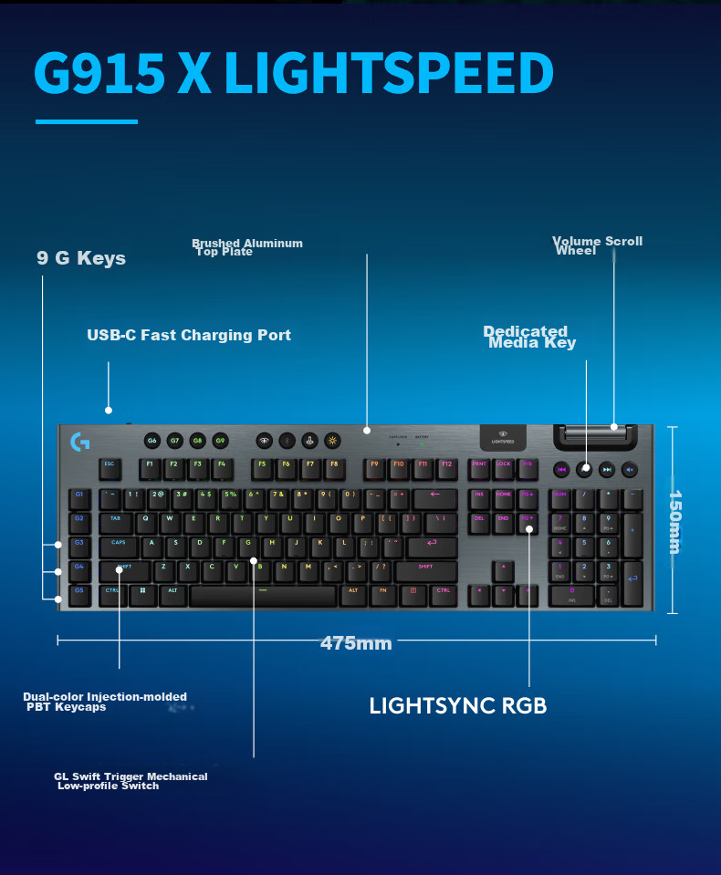 G G915 X LIGHTSPEED TKL Low Profile Gaming Keyboard (White-T), Brown Switch (Slight Paragraph Feel, Universal Switch) 9