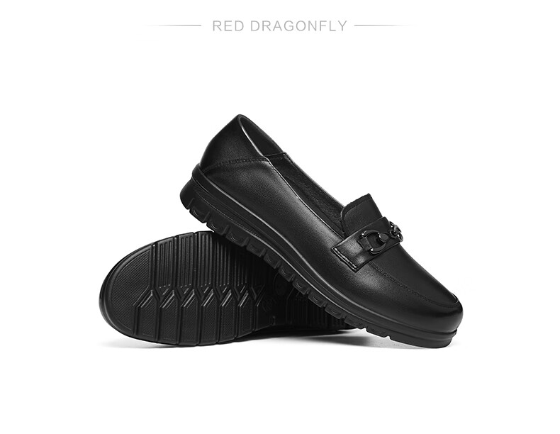 RED DRAGONFLY Mom Shoes, Autumn Slip-On Loafers for Women, Soft-Soled Middle-Aged And Elderly Leather Shoes WJB15811, Black, Size 36 4