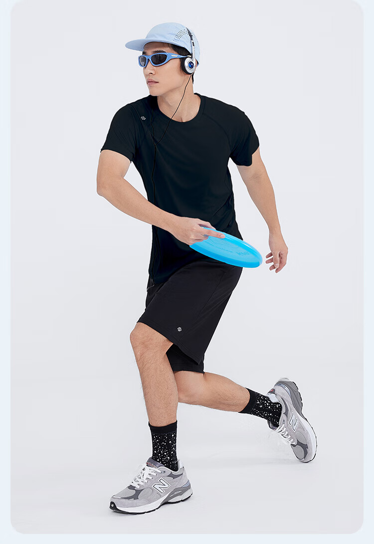 JD Original [Ultra-Light Set] Moisture-Wicking Quick-Dry Running Sports Round Neck Short Sleeve Five-Point Shorts for Men, Spring And Summer, Black S 15