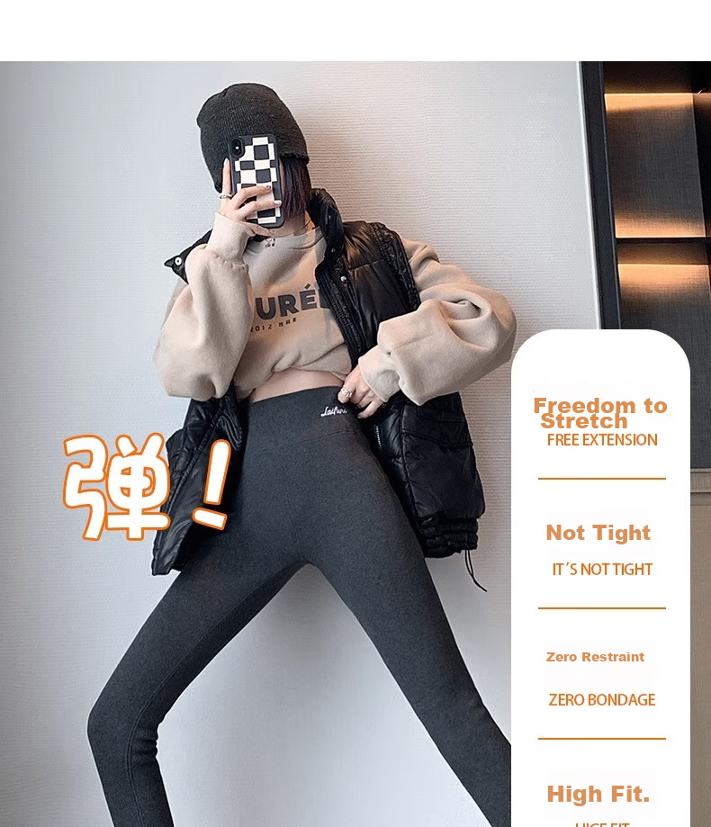 LangSha Ribbed Leggings for Women, Autumn Wear, High-Waisted, Slimming, Elastic Waist, Butt-Lifting, Calf-Slimming, Tight-Fitting Pants, Warm Cotton Trousers 14
