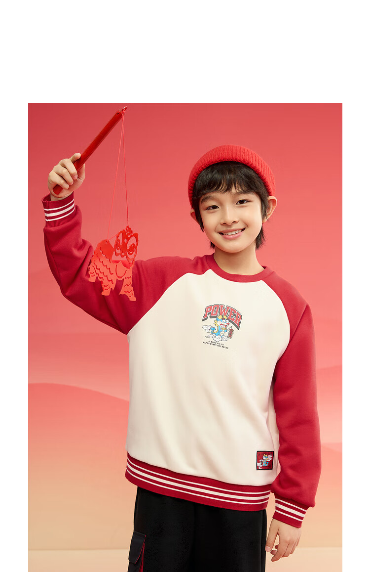 BALABALA Boys' Sweatshirt, Children's Fleece-Lined Top, Spring Long-Sleeve Embroidered Loose Trendy Base Layer for Older Childre 1
