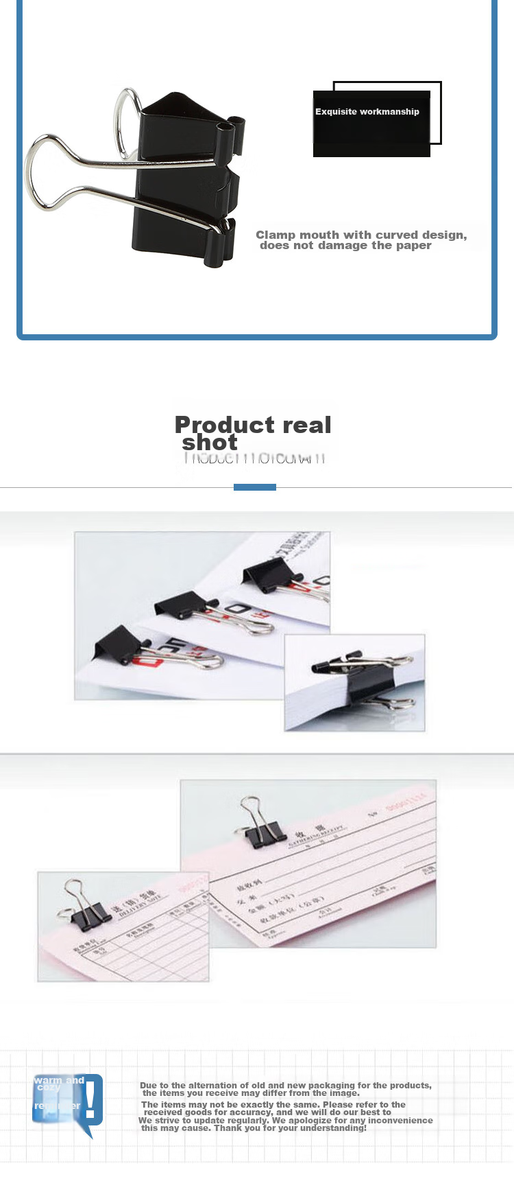 COMIX Black Long Tail Clips Binder Clips, Large Size 41mm Metal Binder Clips Document Clips, 12 Pieces/box, B3606 4