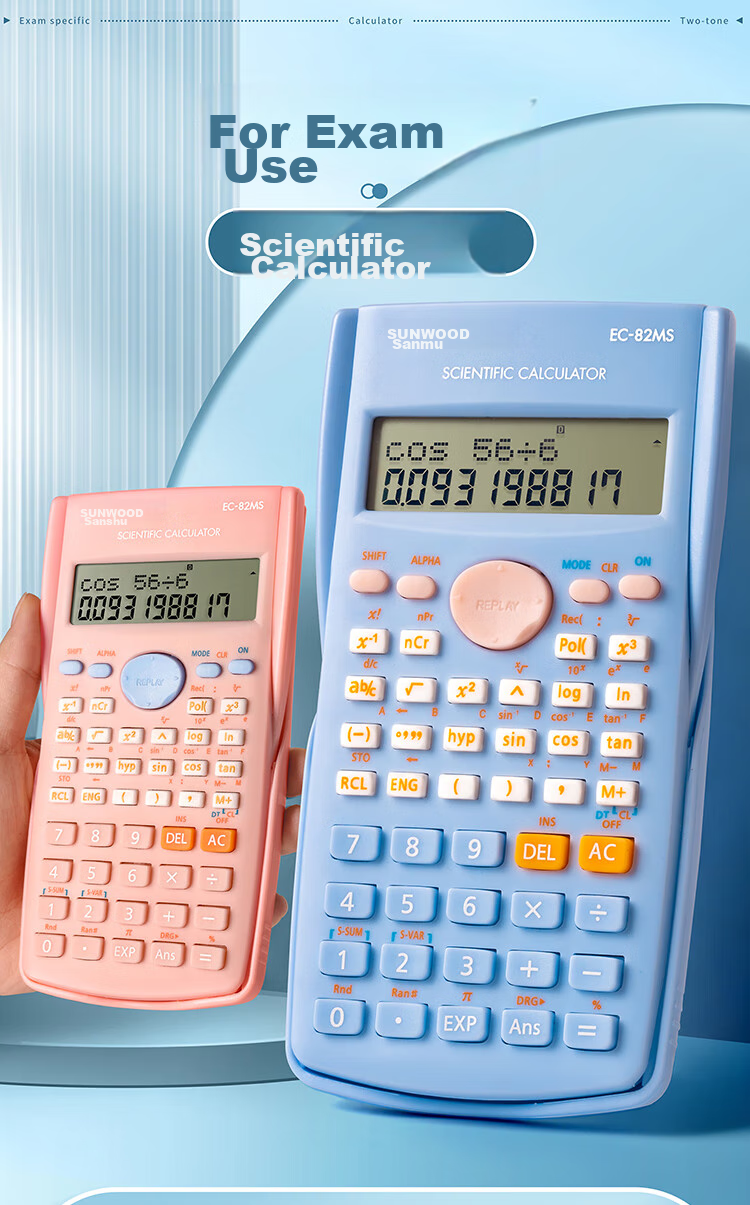 SUNWOOD Scientific Calculator with 240 Functions (For Middle And High School Students), EC-82MS, Cherry Pink 1
