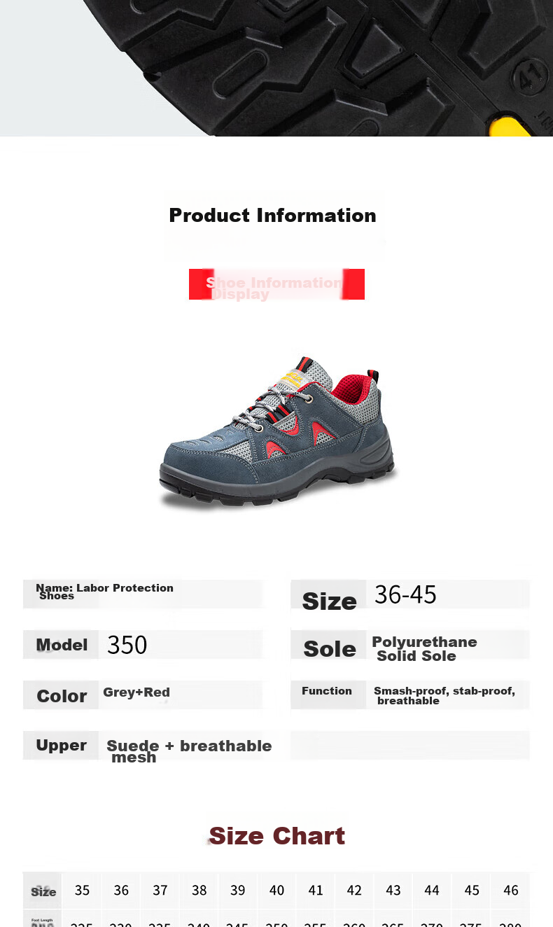 SHENGLI Safety Shoes for Men, Anti-Smashing, Puncture-Resistant, Breathable Work Shoes, Model 3350, Size 43 10