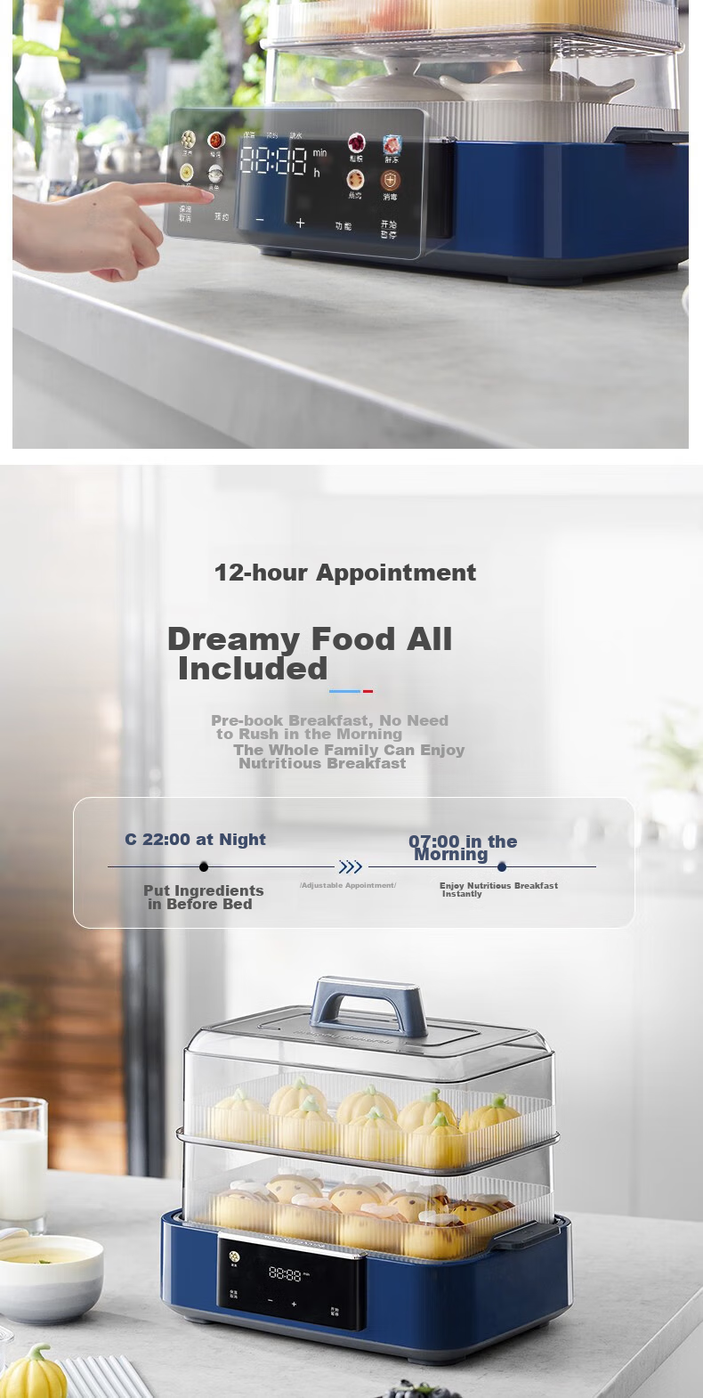 Morphyrichards Home Electric Steamer with Timer, Keep-Warm Function, Multi-Function Rapid Steaming Pot, Fully Transparent Window, Stainless Steel Steaming Tray, 12L Large Capacity MR1158 White One's Member 12