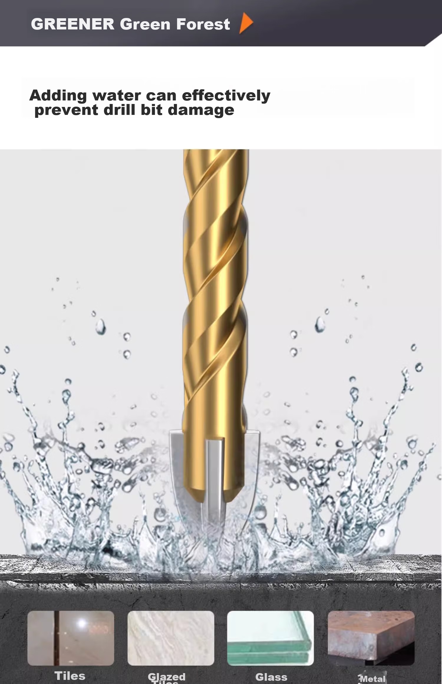 GREENER Concrete Marble Drill Bit Four-Blade Impact King Drill Triangular Drill for Ceramic Tile And Glass Drilling 6/8/10/12mm 15