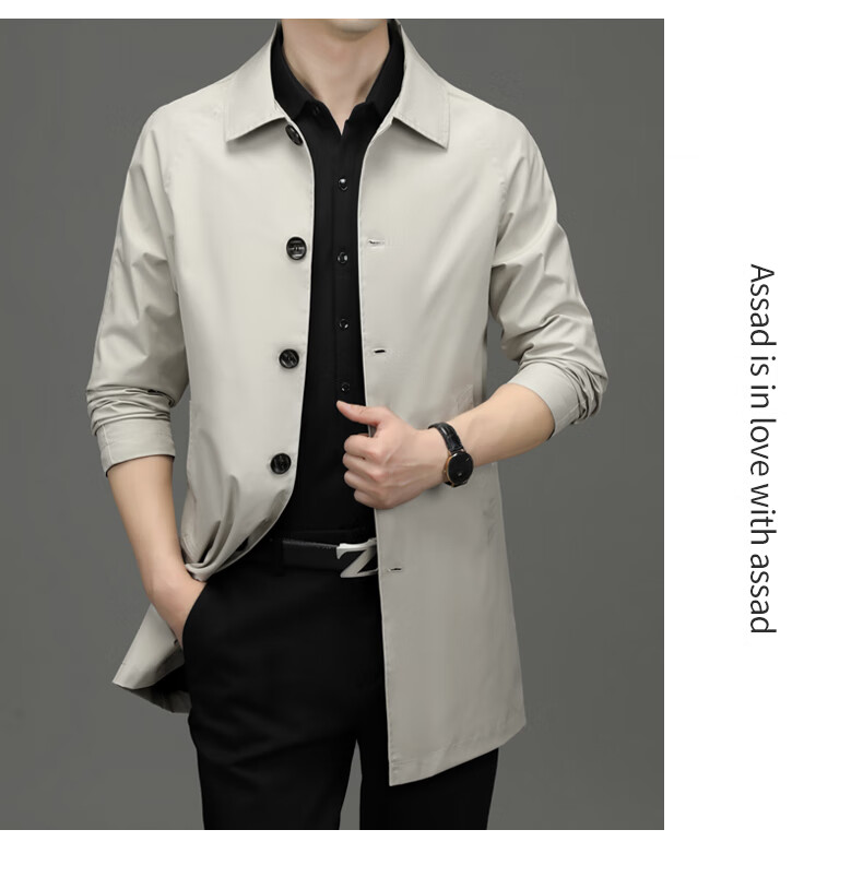 ROMON Men's Trench Coat, Spring And Autumn Business Casual Mid-Length Overcoat, Outerwear Jacket D-2021 Black XL 12