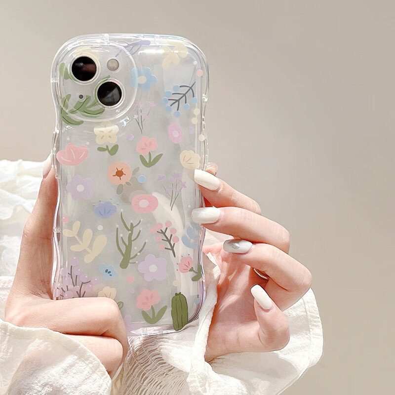 Jiangming Wave Airbag Ultra-thin Lens Full Coverage Anti-fingerprint Anti-fall Clear Fresh Fairy Soft Shell with Hand Strap for Apple 13 Phone Case 3