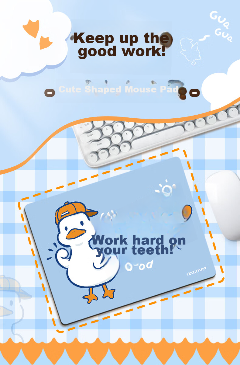 EXCO Work Hard Mouse Pad, Small Size for Girls, Anime Fans, Mini Lockable Edge, Cute Cartoon Design, Laptop Desk Pad, Washable, Add-On Item, 9441 2