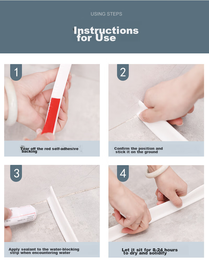 Jingxun Bathroom Water Barrier Strip, Shower Room Waterproof Strip, Self-Adhesive Water Barrier for Countertop And Floor, 2 Meters 9