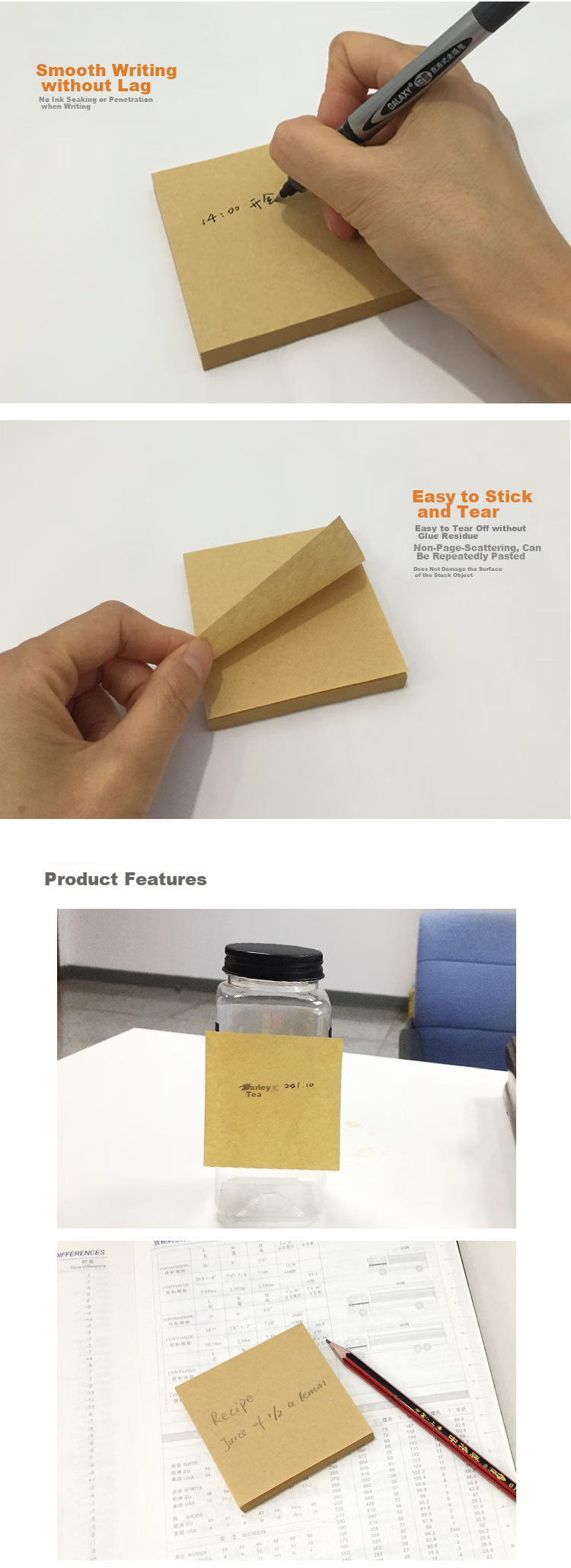 STICKN 100 Sheets 76x76mm Kraft Paper Sticky Notes Memo Pad Notepad 31096 2