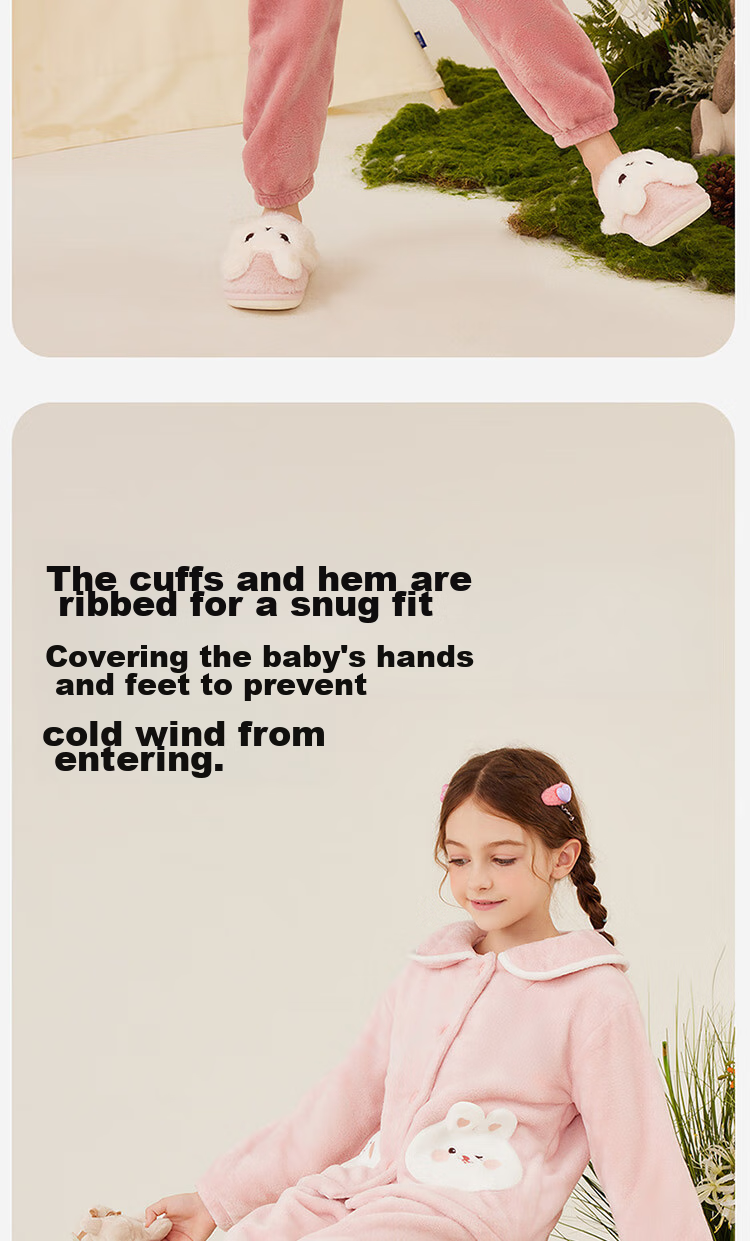 Dingguagua Winter Girls' Pajama Set, Flannel Fleece for Older Children, Coral Fleece Children's Loungewear, Pink, Size 170 10