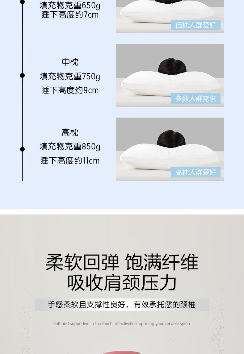 BEYOND Home Textile Pillow Core, Washable All-Cotton Embroidered Soft Pillow Core, Low Pillow Stand Tall Style Pair Set, Lianyi 48*74cm 4