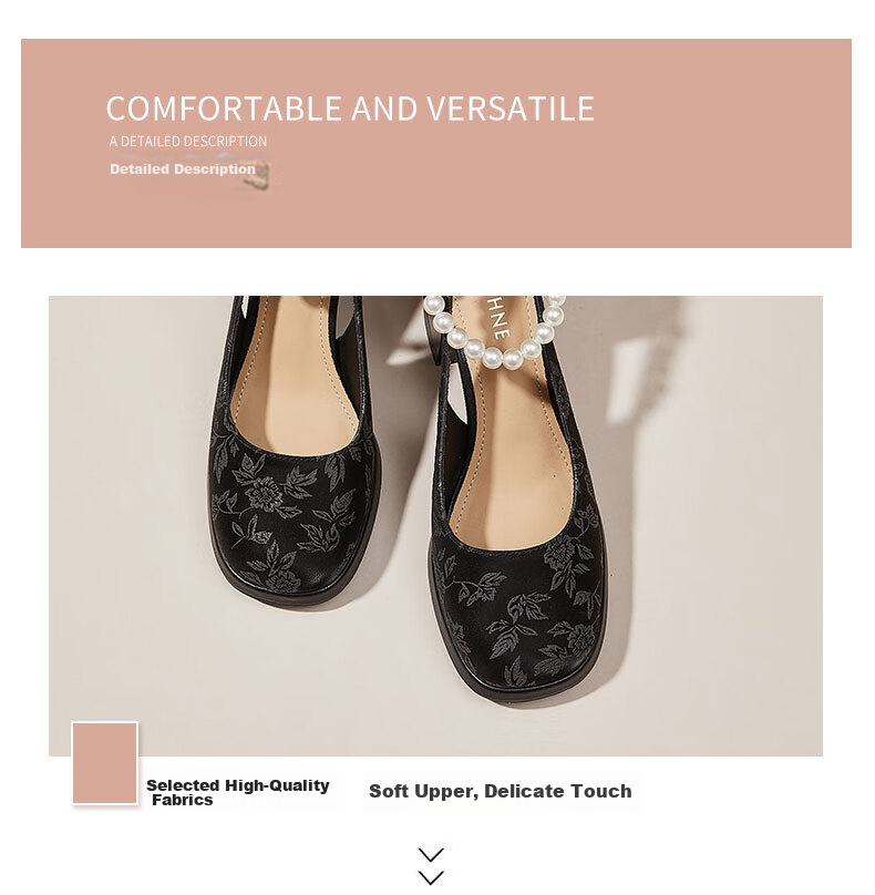 DAPHNE Chinese Style Dress Shoes for Women, Chunky Heel Heightening Black High Heels Wedding Shoes Mary Jane Shoes, Black, Size 37 4