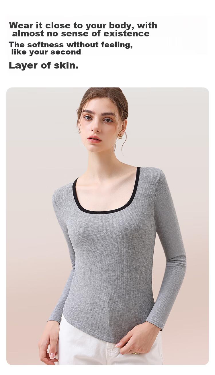 MiiOW Women's T-Shirt, U-Neck Design, Contrasting Colors, French Style, Striped Pattern, New 2026 Model, Slim-Fit Base Layer Top for Wome 13