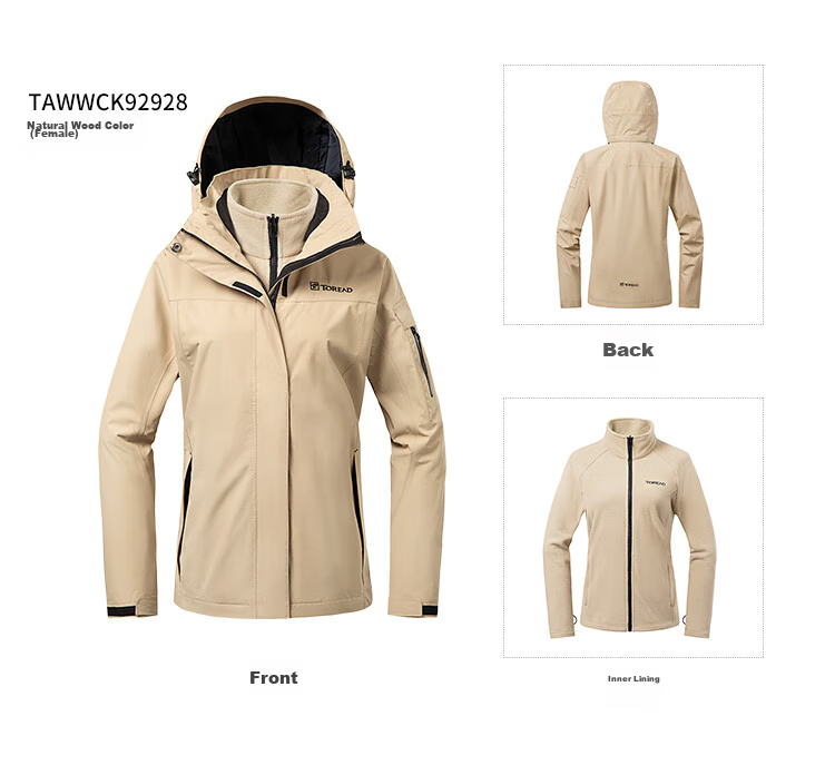 TOREAD Women's Outdoor Three-In Fleece Jacket, Detachable Two-Piece Set, Windproof, Warm Mountaineering Suit, Cold-Resistant Coat 58