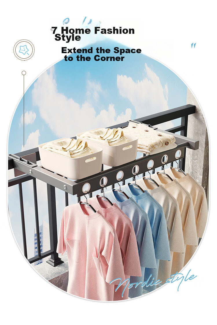 SHULIANG Retractable Clothes Drying Rack for Balcony, Home Use, Outdoor Drying Solution, Indoor Coat Hanger, Length 40CM 5