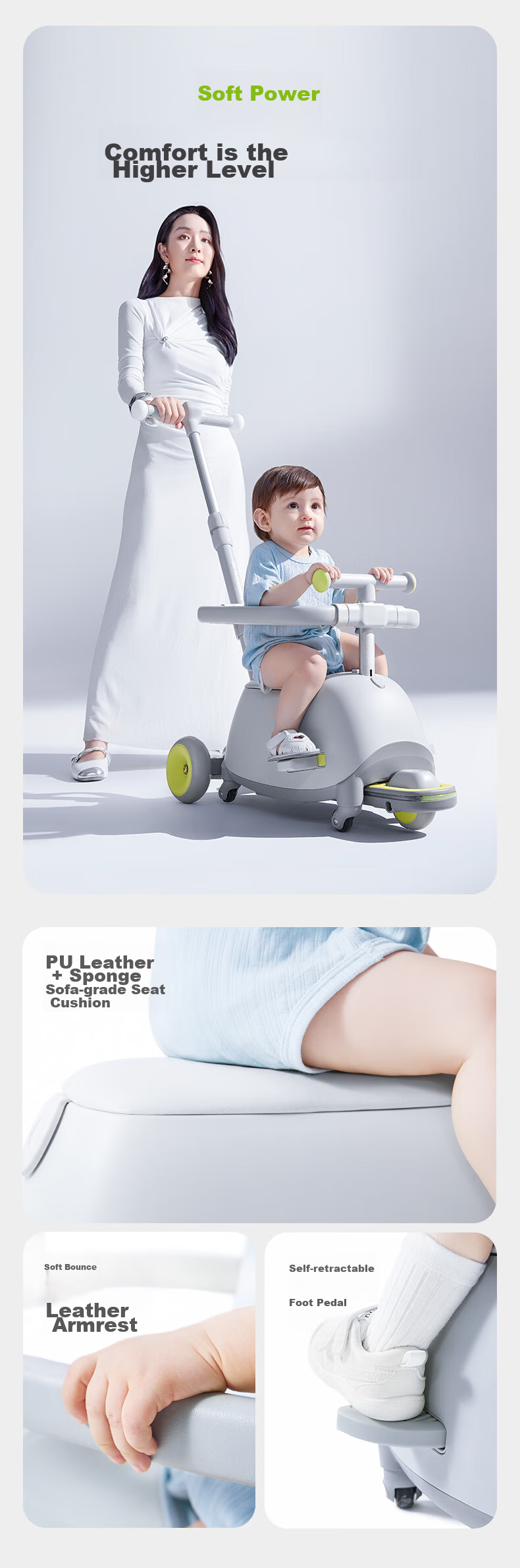 Babycare Children's Twin Scooter for Ages 1-3 Multifunctional Stroller Toy with Seat, Birthday Gift - Star Dust Gray 9