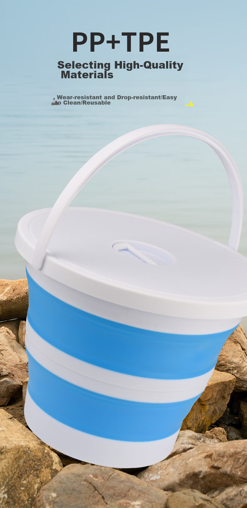 Grsaed Collapsible Water Bucket for Home, Car, Outdoor Fishing, Portable Water Container with Lid, Silicone Water Bucket, 15L, Blue 3