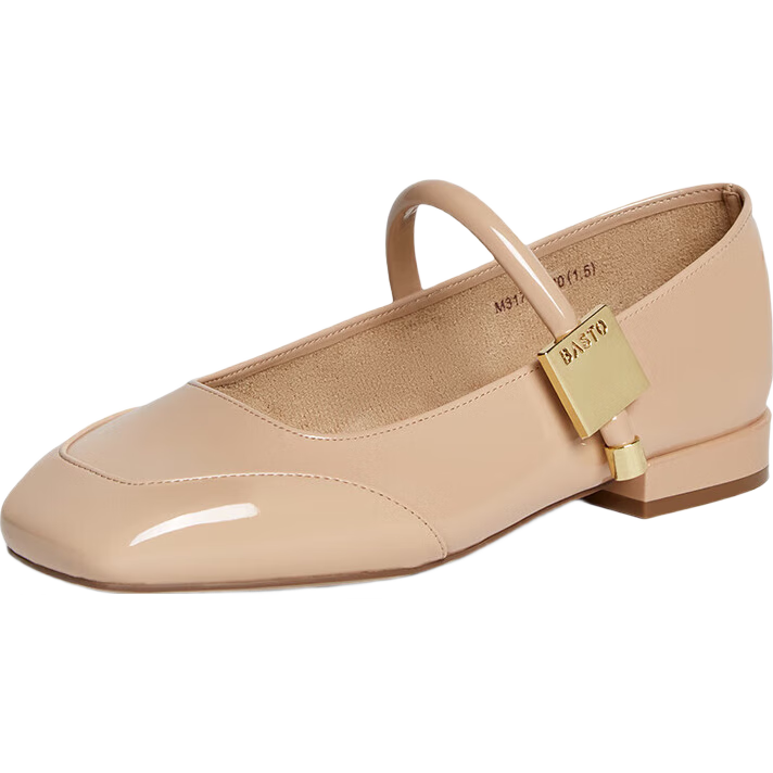 BASTO [Qiao Xin Same Style] Monet Garden 26 Autumn Beautiful Red Mary Jane Shoes, Women's Flats, Wedding Shoes