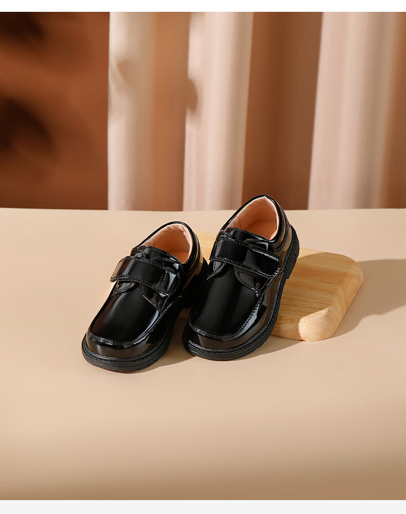 Luomeng Boys' Leather Shoes, Casual Student Style, British-Inspired Graduation Performance Shoes for Children, Black, Size 31 10