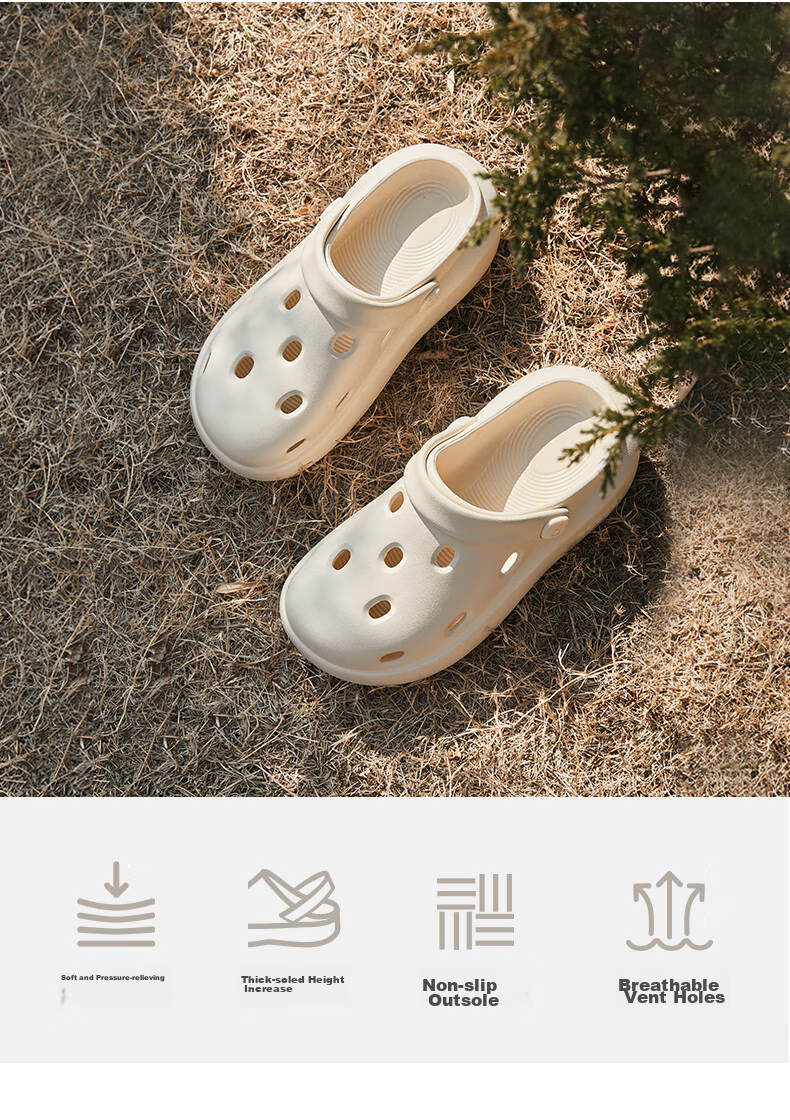Poxi Cheese-Flavored Crocs-Style Perforated Shoes for Women, Thick-Soled Sandals, Beach Closed-Toe Slippers, Outdoor Wear for Couples, Reef Black, Size 42-43 4