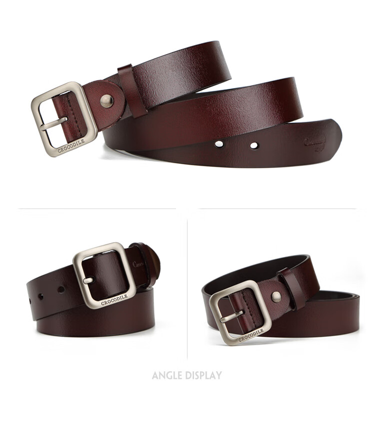 CROCODILE Women's Versatile Leather Belt, Trendy Waistband, Fashionable Vintage Pin Buckle Belt, 34MME2887, Brow 12
