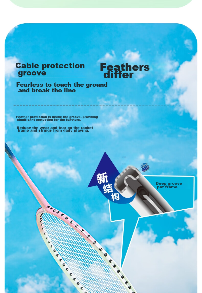Deli Angenite Wear-Resistant Concave Frame Aluminum Integrated Badminton Racket Classic Beginner Student Entry-Level (Blue-Pink Pair + 3 Shuttlecocks) 6