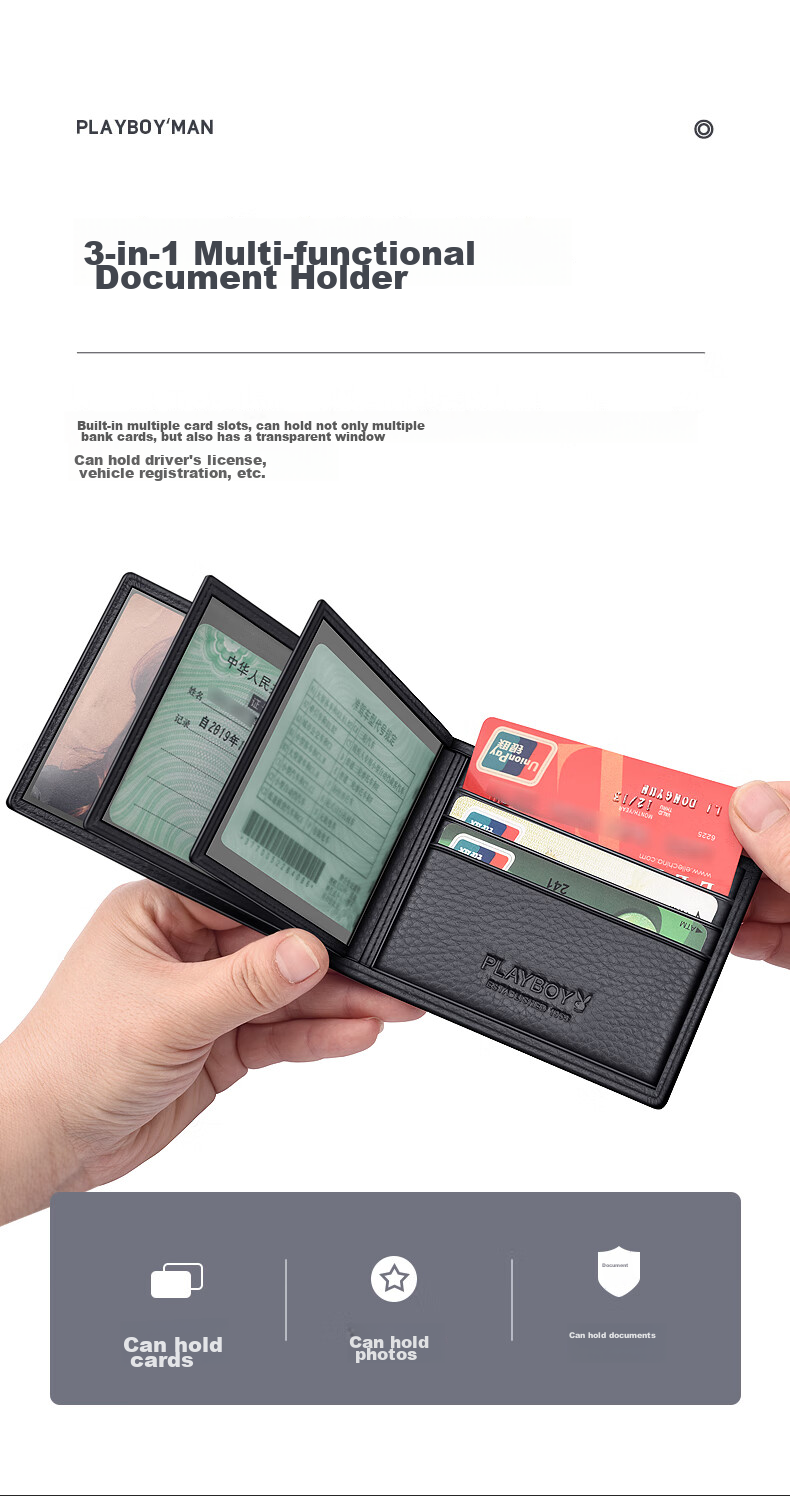 PLAYBOY Driver's License Holder for Men, Genuine Top-Layer Leather Protective Case, Integrated Card Holder for Motor Vehicle License, Silk Screen Printing 4