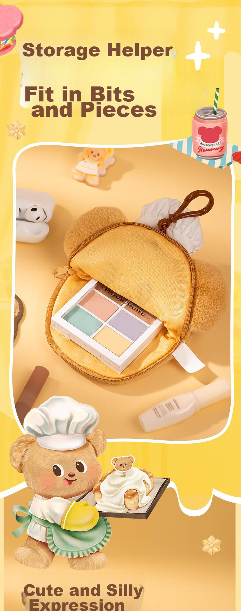 Deli Butter Bear Crossbody Earphone Bag, Cute Travel Design, Versatile And Adorable, Children's Crossbody Bag, Gift for Kids 4