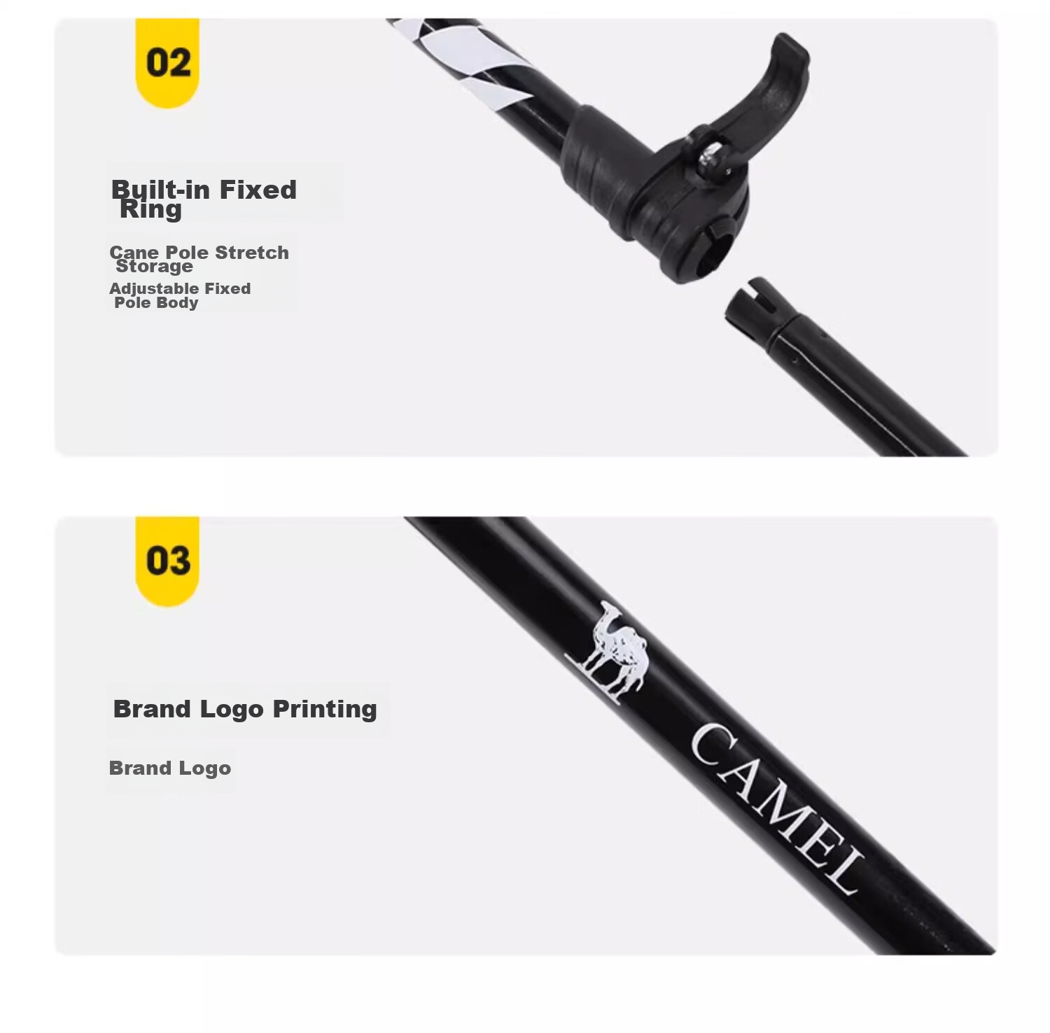 CAMEL Trekking Pole, Aluminum Alloy, Lightweight, Telescopic, Foldable, Hiking Stick, Anti-Slip Walking Cane for Elderly, Climbing Pole, 4673 12
