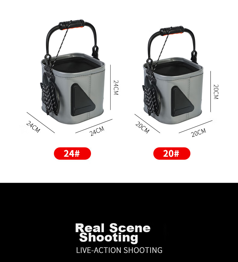 Xionghuo Fishing Bucket, 20CM Thickened Portable Foldable EVA Bucket with Rope, Net Cover, Live Fish Bucket, Square Water Bucket 9