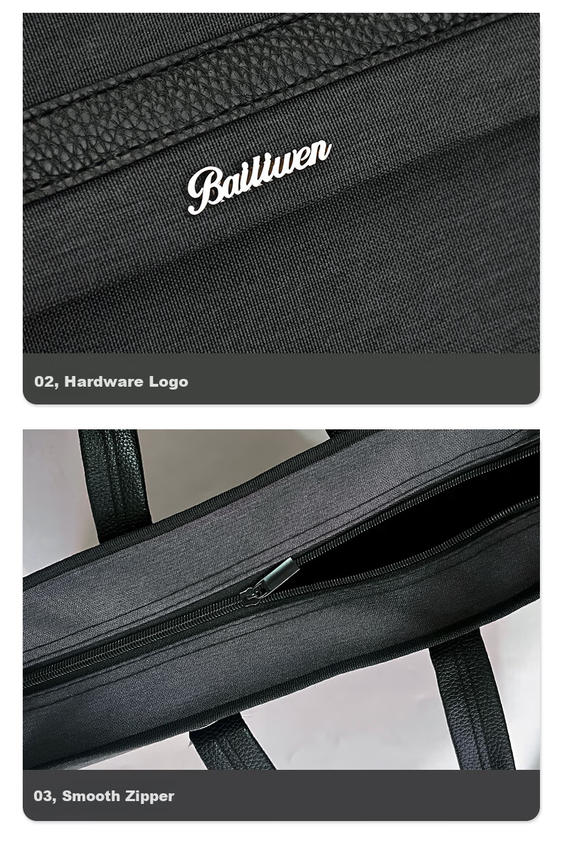 Bailiwen H8118 Black 3D Enlarged Double-Layer Handbag, Document Bag, File Bag, Zipper Bag, Business Handbag, Briefcase, Travel Commute Tote Bag 8