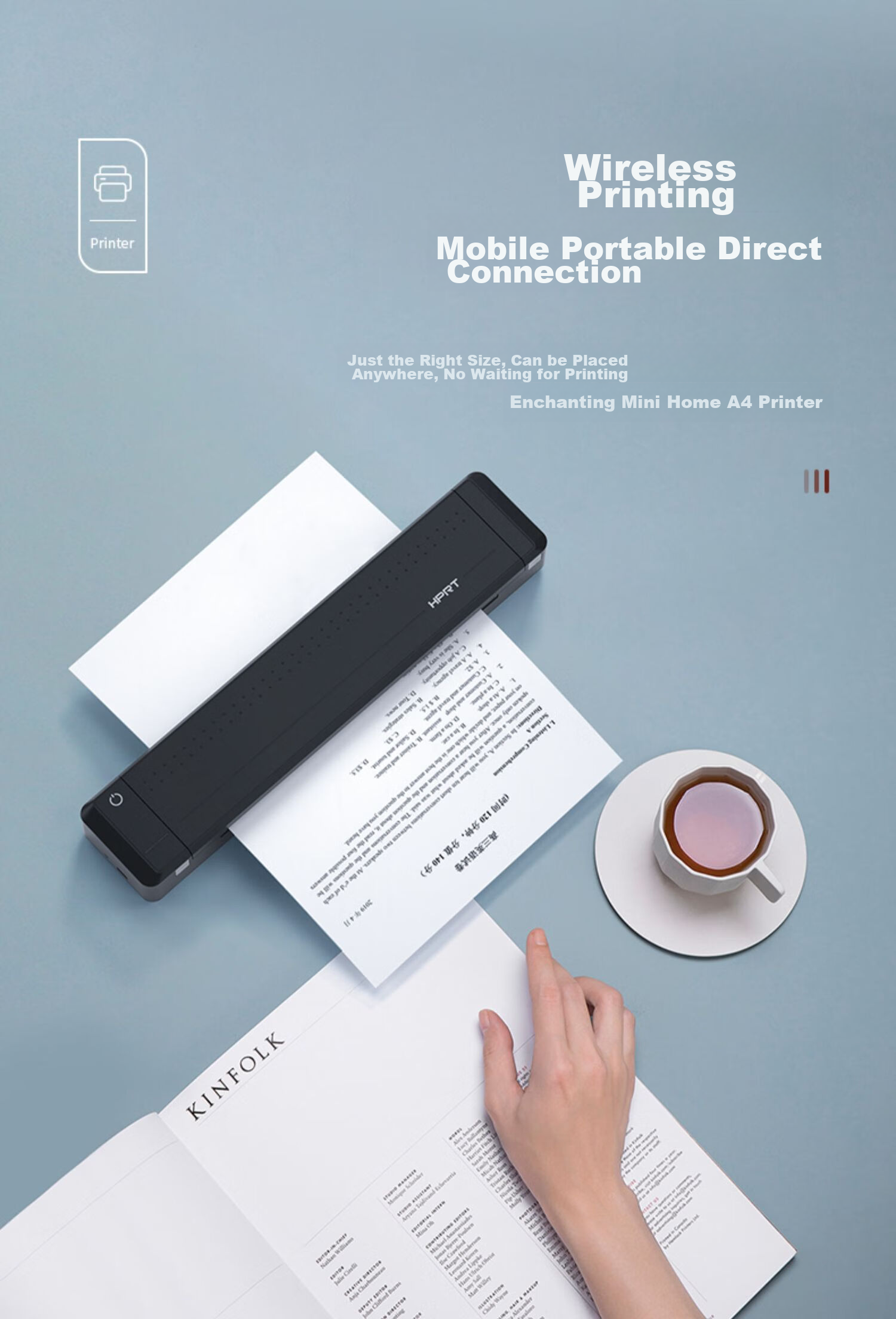 HPRT A4 Portable Printer, High-Definition Wireless Bluetooth, Mobile Office Lightweight And Portable Home Student Error Correction Homework Exam Paper Organizer Tool, MT800 Package One 1