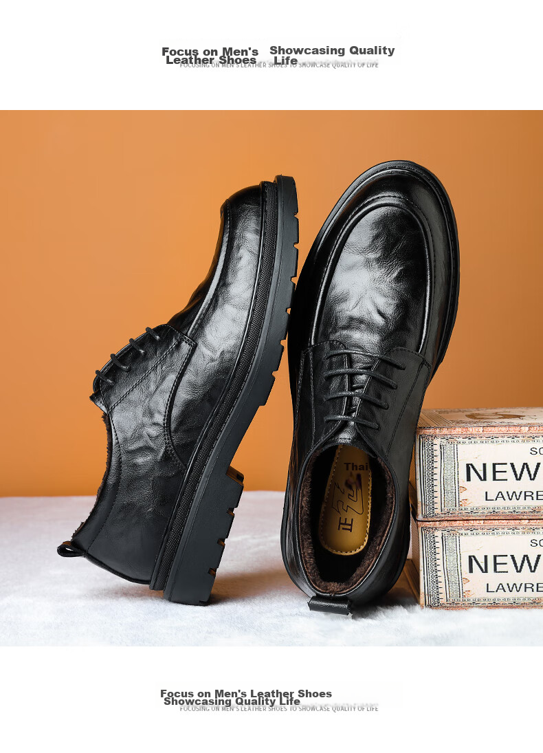 Zhengtai British Business Leather Shoes for Men, Breathable Hand-Grain Soft Leather Men's Shoes, Thick-Soled Casual Men's Leather Shoes JZ0017 Black Size 38 17