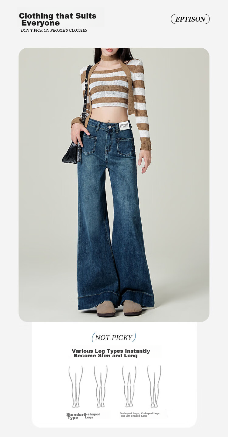 Yipintiancheng Retro Washed Denim Jeans for Women, Versatile Slimming Wide-Leg Pants for Fall 2025, Loose-Fitting Floor-Length Trousers 2