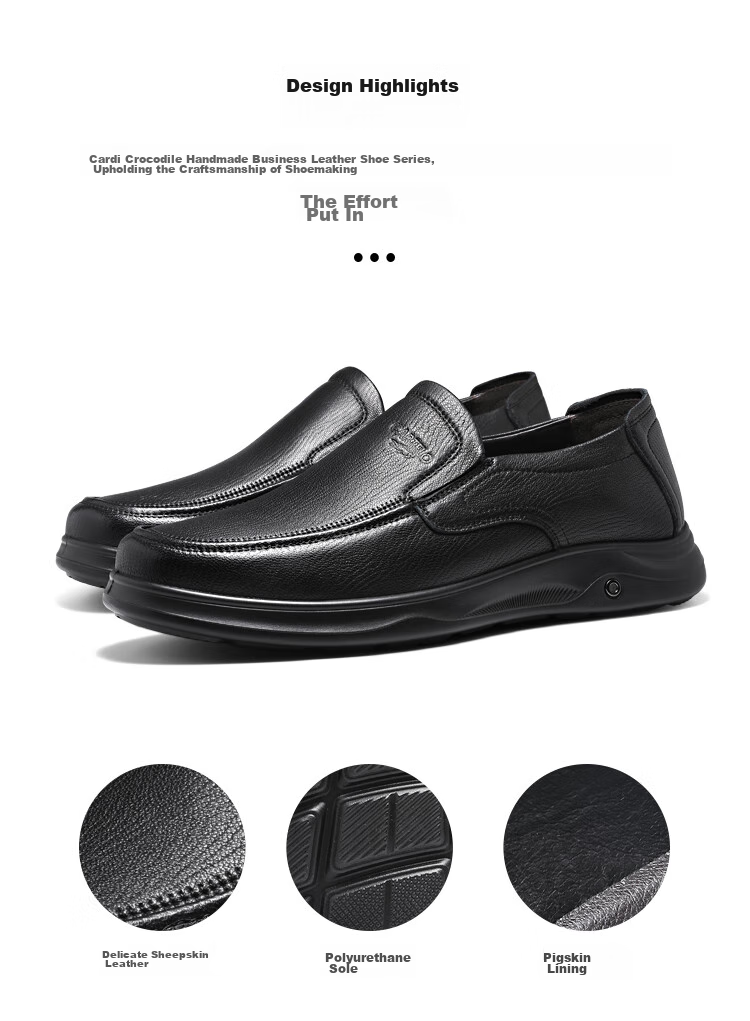 CARTELO Genuine Leather Men's Shoes, Business Casual Sports New Style, Autumn And Winter Soft Thick Sole Versatile Commuter Dad Shoes, Black Slip-O 43