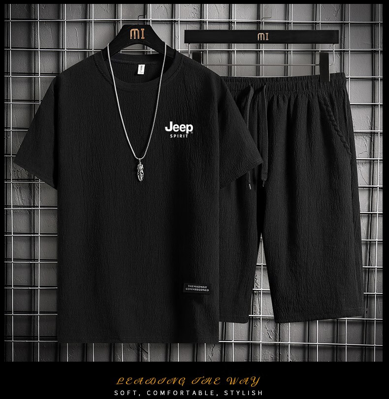 JEEP SPIRIT Summer Short-Sleeve T-Shirt And Shorts Set for Men, Outdoor Sports Casual Versatile Two-Piece Suit, White, Size L 15