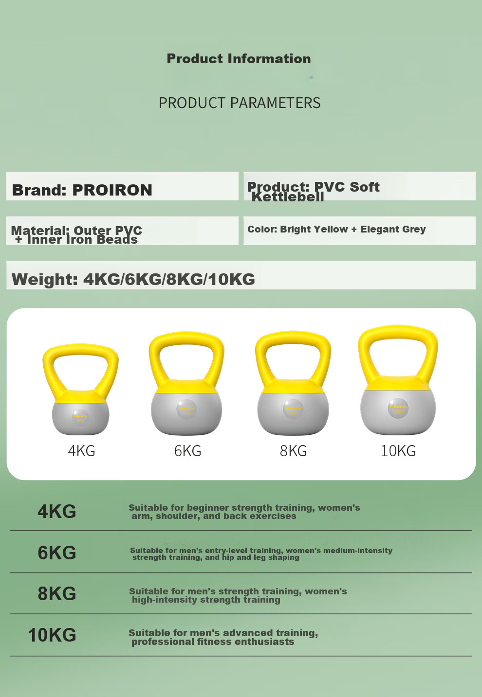 PROIRON Puli'ai Soft Kettlebell, Men's And Women's Kettlebell Fitness Kettlebell, Soft Bottom Kettlebell, Drop-Resistant, 8KG 18