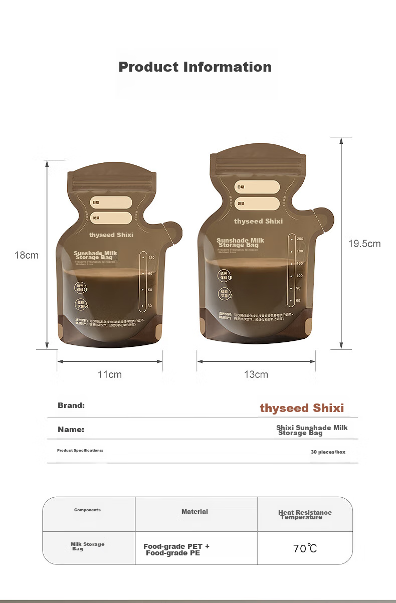 Shixi Light-Proof Breast Milk Storage Bags, Disposable Small Size, for Storing Breast Milk And Formula, 200ml*30 Pieces 19