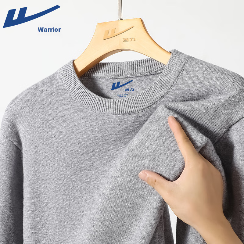 Warrior Round Neck Sweater for Men, Autumn And Winter Solid Color Warm Heavy Knit Pullover, Thick Inner Layer Base Shirt YD 12