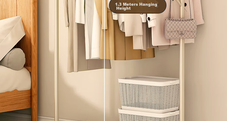 QIAONAMEI Clothes Drying Rack, Floor-Standing Bedroom Coat Rack, Indoor Dormitory Clothes Hanger, Storage Rack, Balcony Clothes Rod, 2441-WH 14