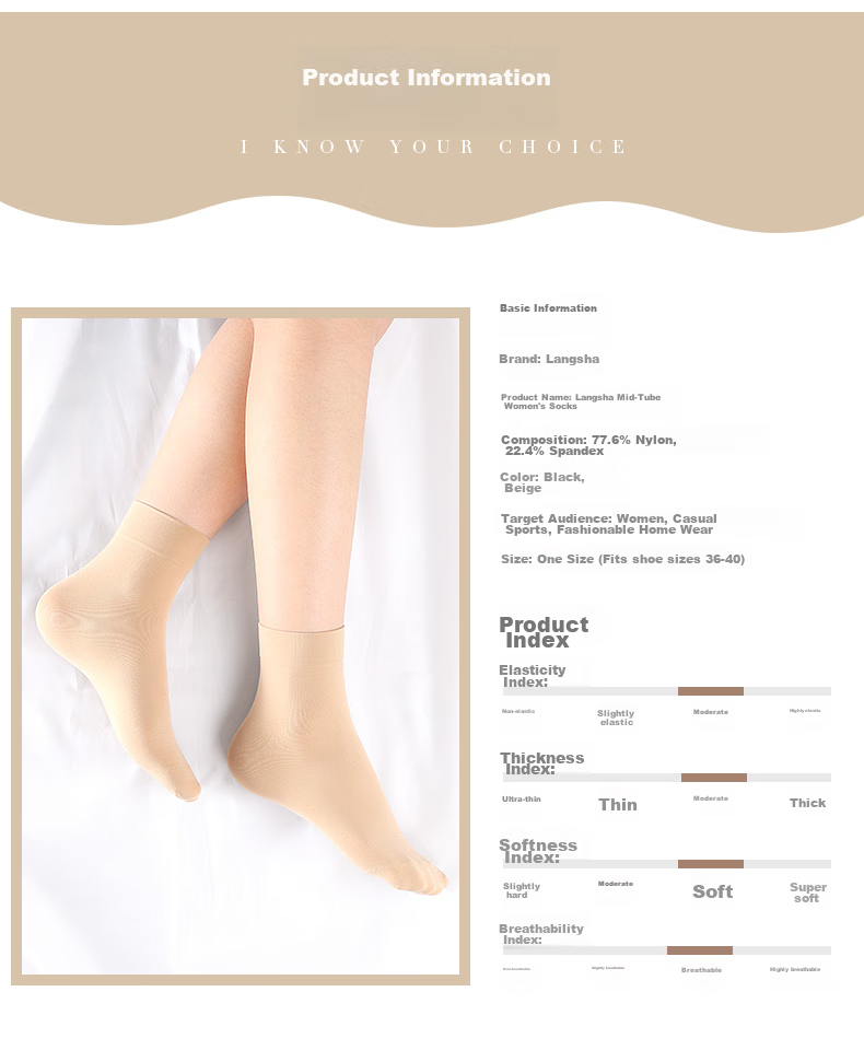 LangSha Silk Stockings for Women, Mid-Length Socks, Spring And Autumn Season, Medium-Thick Velvet Mid-Calf Socks, Black And Flesh Color, Thickened, Anti-Snagging, Wear-Resistant, Antibacterial Socks for Wome 10