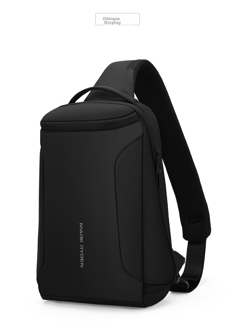 MARK RYDEN Men's Shoulder Bag, Business Casual Crossbody Bag, Water-Resistant Chest Pack, Fashionable Sports Mini Backpack MR7069 Elegant Black 19