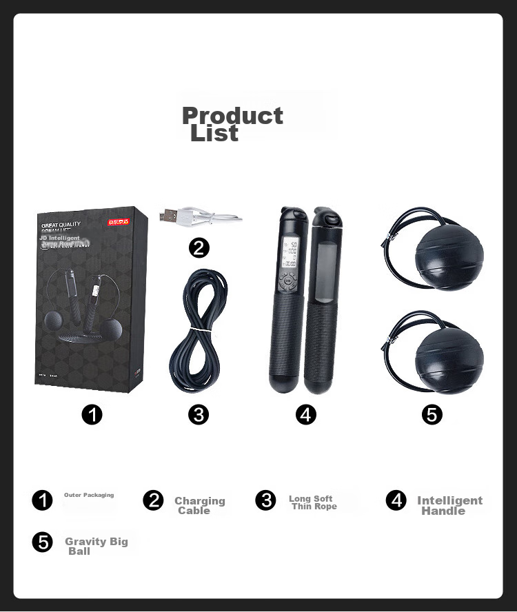 JD Original Black Knight Large Ball Cordless Jump Rope with Smart Counter, Adult Weight Loss Fitness Student Exam Speed Competition Voice-Controlled Model 15