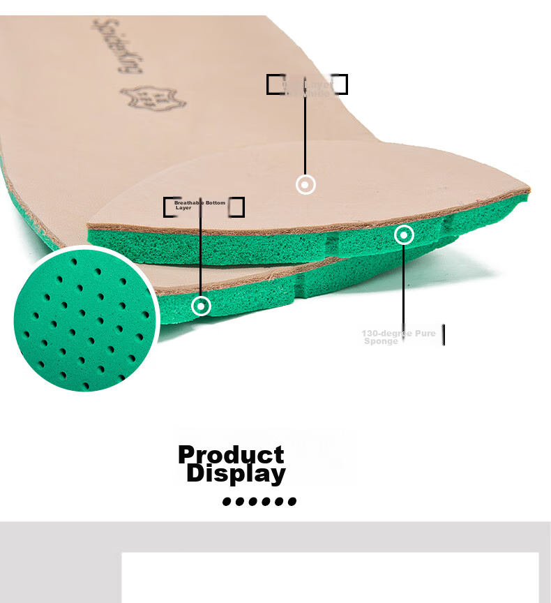 SPIDER KING Leather Shoe Insoles for Men, Business Cowhide Breathable Sweat-Absorbing Shock-Absorbing Sports All-Season Universal, Khaki (Men's) Size 40 7