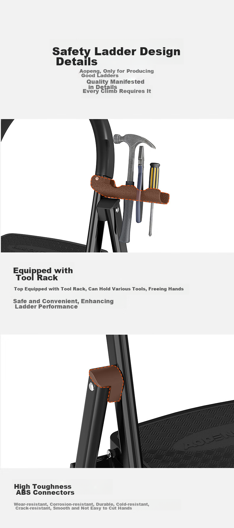 AOPENG Folding Ladder for Home Use, Four Steps Thickened Carbon Steel Wide Tread A-Frame Ladder Engineering Single-Sided Handrail Ladder 1264ST 17