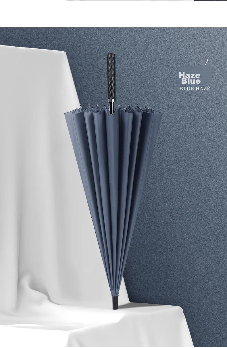 MAYDU Umbrella, Long Handle, Large Size, 24 Ribs, Reinforced And Thickened, Double-Person Umbrella, M5003, Smog Blue 14