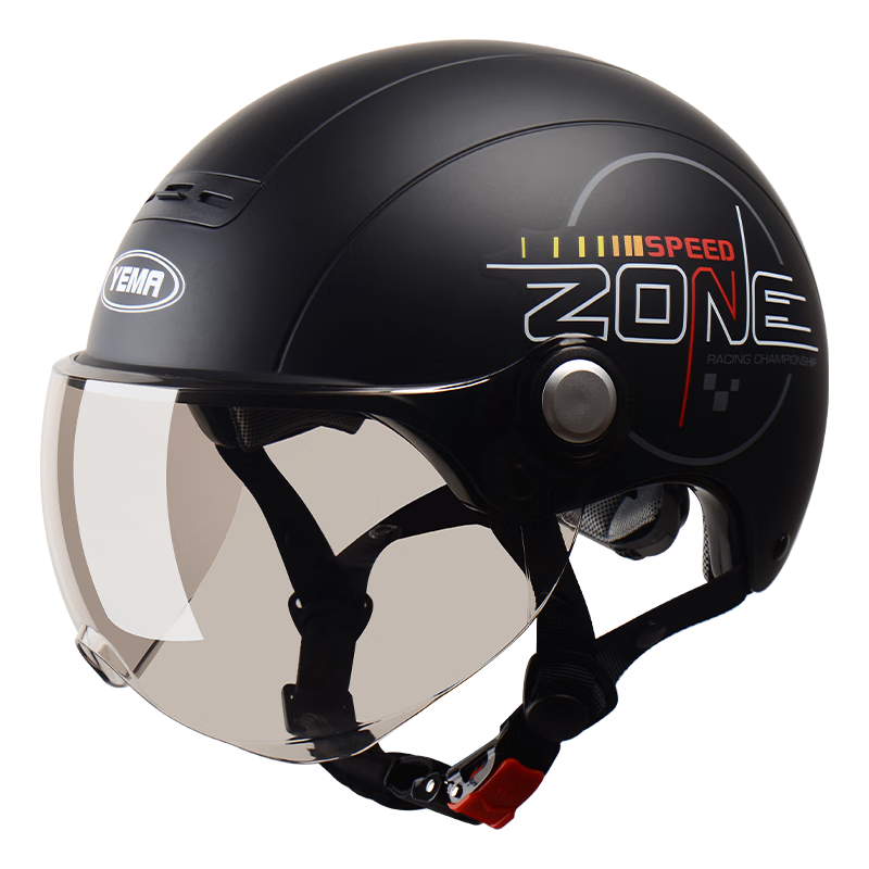 YEMA 3c Certified New National Standard Class A 362S Electric Vehicle Helmet, Women's Summer Sun Protection Motorcycle Safety Helmet, Men's Lightweight Electric Scooter Half Helmet, Pia Black Field with Brown Short Visor