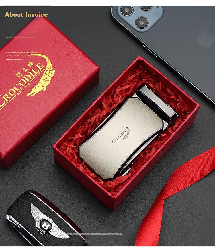 CROCODILE Valentine's Day Gift for Men, Single Automatic Buckle, No Strap, Alloy Leather Belt Buckle with Card Slot, Wearable K 2